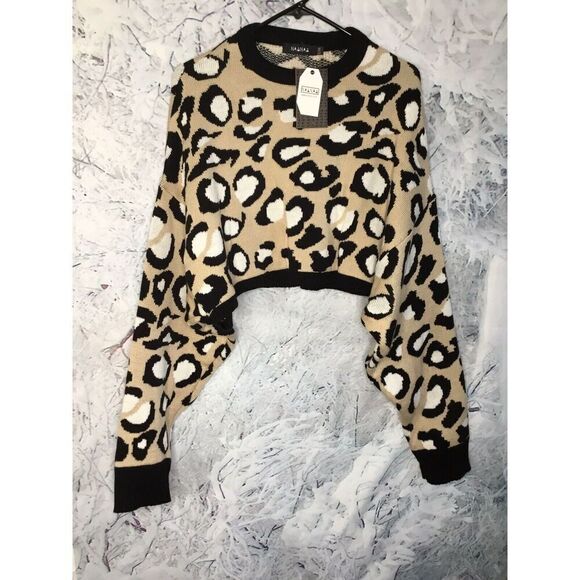 NAA NAA Women’s Oversized Sweater Pullover Crop Leopard/Animal Print Size S/M - Picture 7 of 12